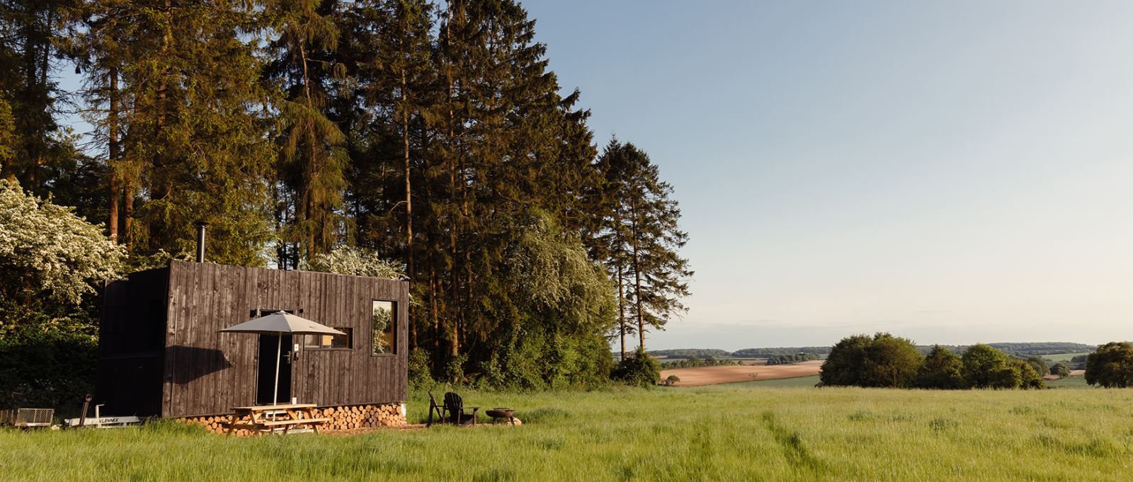 The exterior of Unplugged's Roland cabin, near Basingstoke, Hampshire